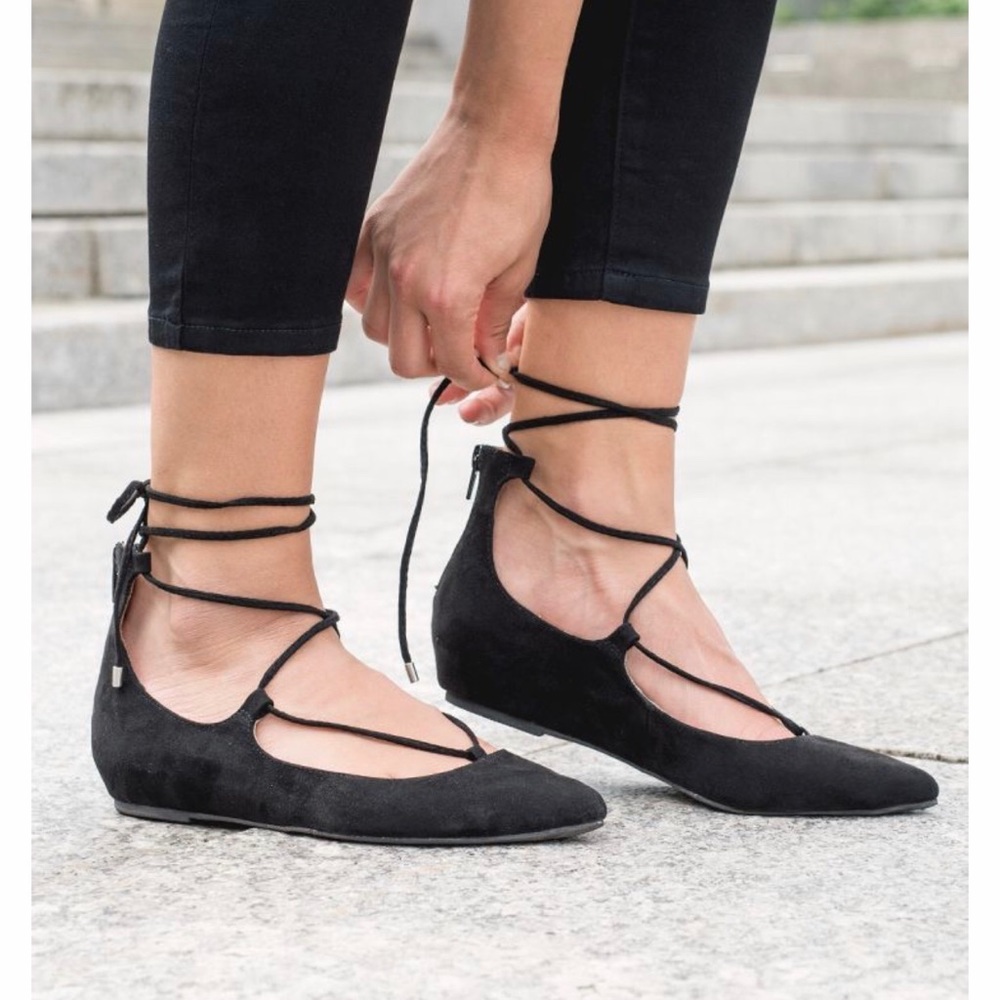 Lace up black flats